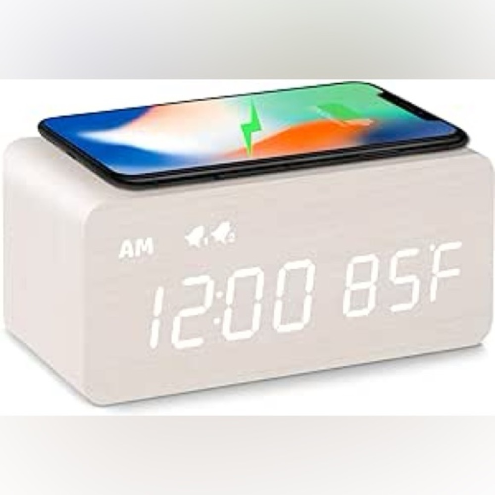 wireless charging wooden alarm clark